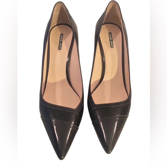 GIORGIO ARMANI BLack Leather, Pointed Toe Asymetric Vamp Pumps Wm Sz 39.5 Italy​ - Picture 2 of 12